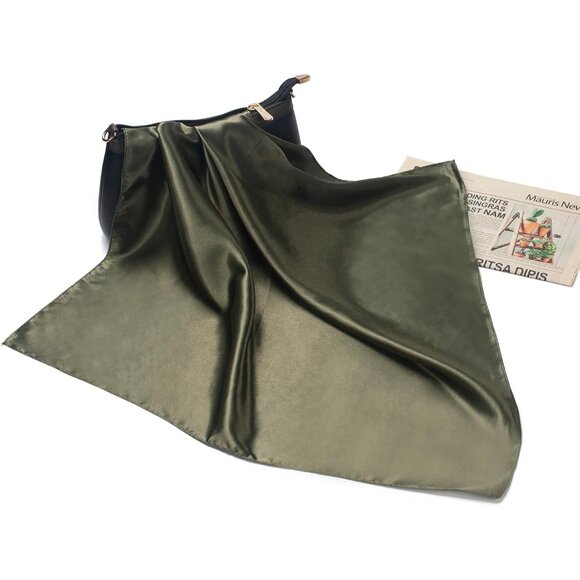 Women's Blackish Silk Feeling Scarf 23.6'' Square Satin Scarf Neck Head Bandana - Picture 6 of 7